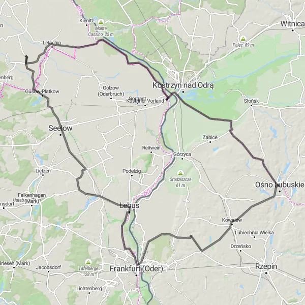 Map miniature of "Frankfurt Challenge" cycling inspiration in Lubuskie, Poland. Generated by Tarmacs.app cycling route planner