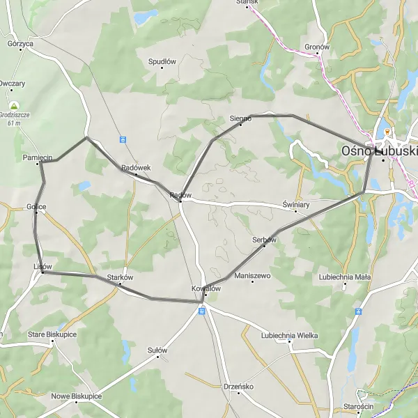 Miniatura mapy "Przejażdżka do Baszty Złodziejskiej" - trasy rowerowej w Lubuskie, Poland. Wygenerowane przez planer tras rowerowych Tarmacs.app