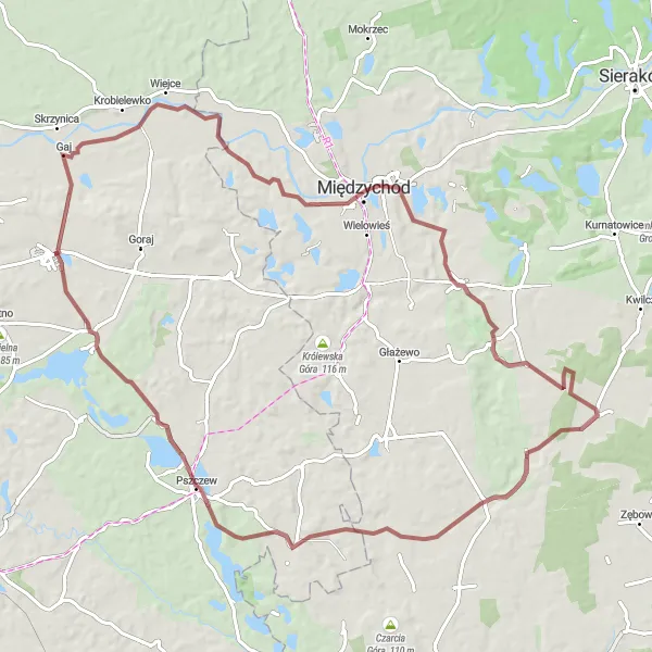 Map miniature of "Lakeside Discovery" cycling inspiration in Lubuskie, Poland. Generated by Tarmacs.app cycling route planner