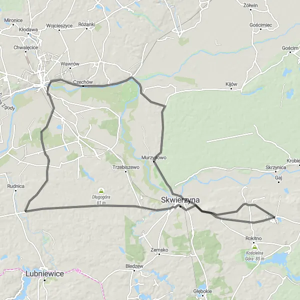 Map miniature of "Chełmicko Loop" cycling inspiration in Lubuskie, Poland. Generated by Tarmacs.app cycling route planner