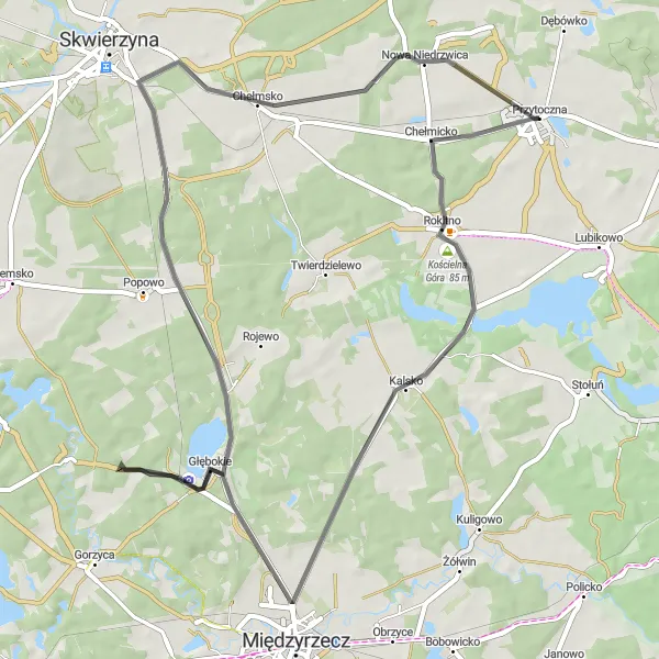 Map miniature of "Rokitno Loop" cycling inspiration in Lubuskie, Poland. Generated by Tarmacs.app cycling route planner