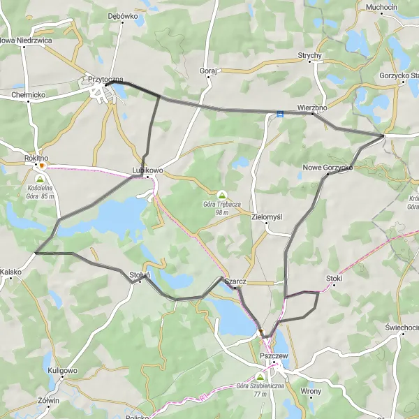 Map miniature of "Wierzbno Loop" cycling inspiration in Lubuskie, Poland. Generated by Tarmacs.app cycling route planner