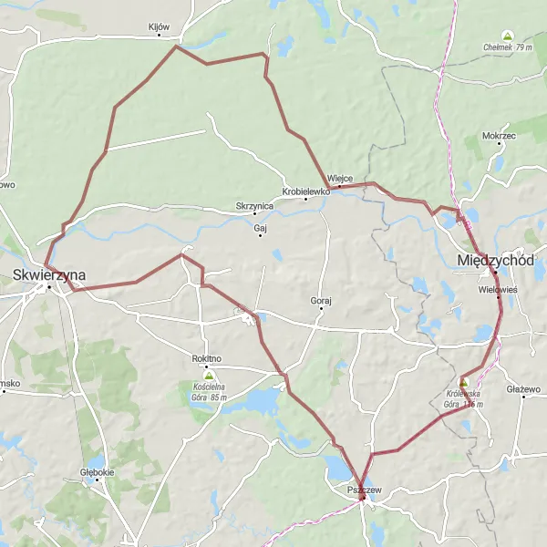 Miniatura mapy "Trasa gravelowa wokół Pszczewa - przygoda na kołach" - trasy rowerowej w Lubuskie, Poland. Wygenerowane przez planer tras rowerowych Tarmacs.app