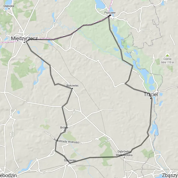 Map miniature of "Roads Less Traveled" cycling inspiration in Lubuskie, Poland. Generated by Tarmacs.app cycling route planner