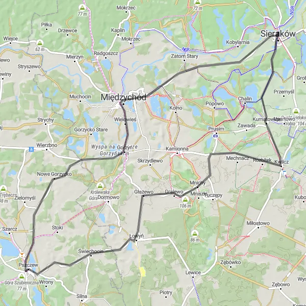 Miniatura mapy "Trasa dookoła Pszczew - szlak rowerowy szosowy" - trasy rowerowej w Lubuskie, Poland. Wygenerowane przez planer tras rowerowych Tarmacs.app