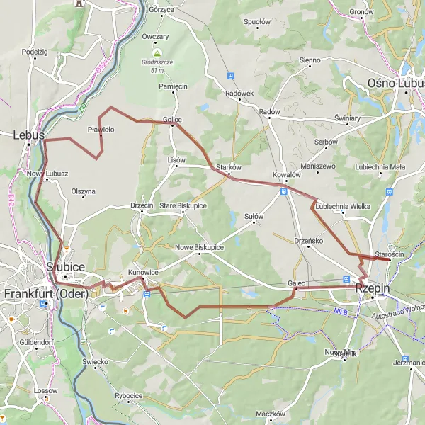 Miniatura mapy "Wędrówka przez Lubuskie Gravel" - trasy rowerowej w Lubuskie, Poland. Wygenerowane przez planer tras rowerowych Tarmacs.app