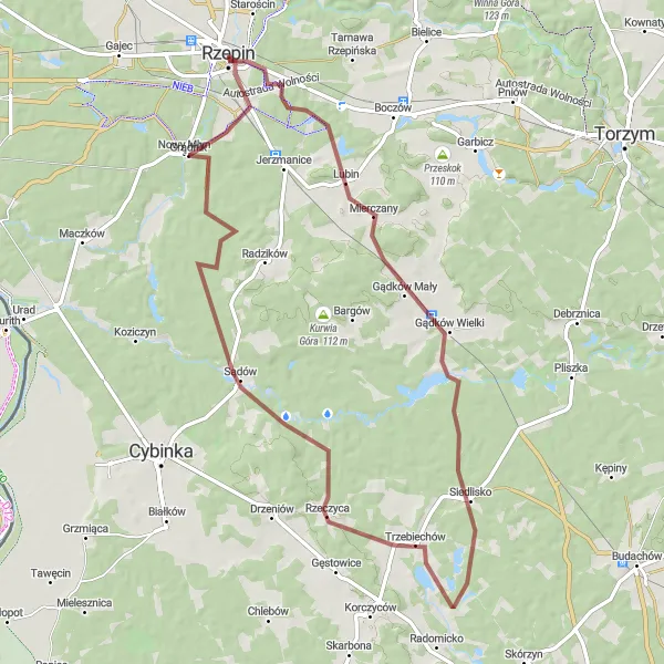 Miniatura mapy "Trasa Rzepin - Sądów" - trasy rowerowej w Lubuskie, Poland. Wygenerowane przez planer tras rowerowych Tarmacs.app