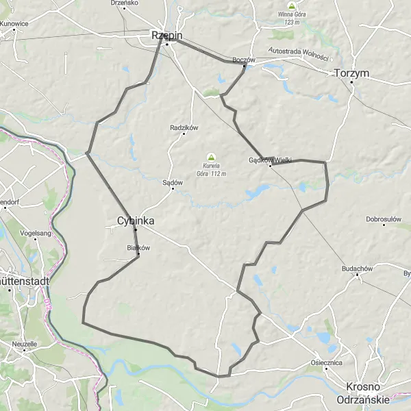 Miniatura mapy "Trasa przez Boczów, Gądków Wielki i Rąpice" - trasy rowerowej w Lubuskie, Poland. Wygenerowane przez planer tras rowerowych Tarmacs.app