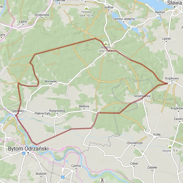 Miniatura mapy "Trasa Wzgórzna Grochowice" - trasy rowerowej w Lubuskie, Poland. Wygenerowane przez planer tras rowerowych Tarmacs.app