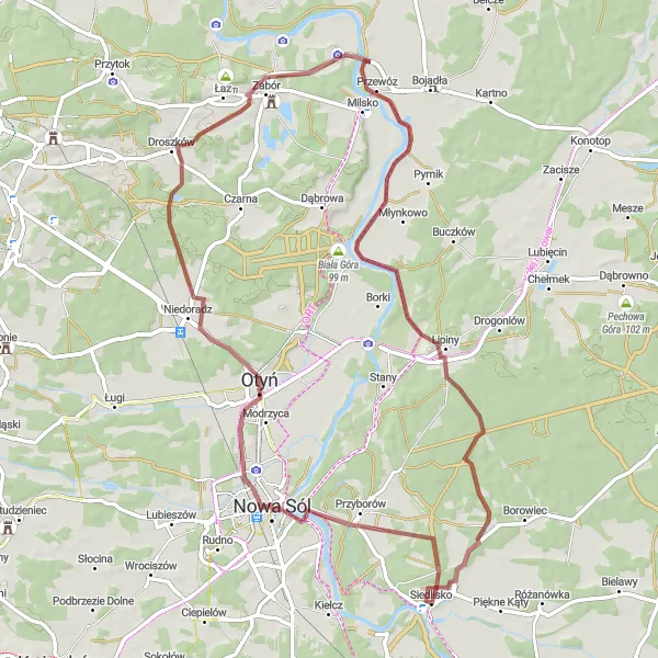 Miniatura mapy "Trasa Most podnoszony i Otyń" - trasy rowerowej w Lubuskie, Poland. Wygenerowane przez planer tras rowerowych Tarmacs.app