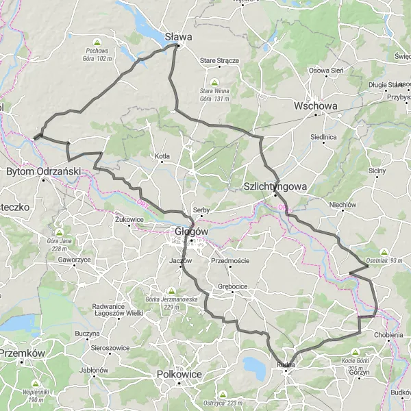 Miniatura mapy "Trasa Grodu Siedlisko" - trasy rowerowej w Lubuskie, Poland. Wygenerowane przez planer tras rowerowych Tarmacs.app