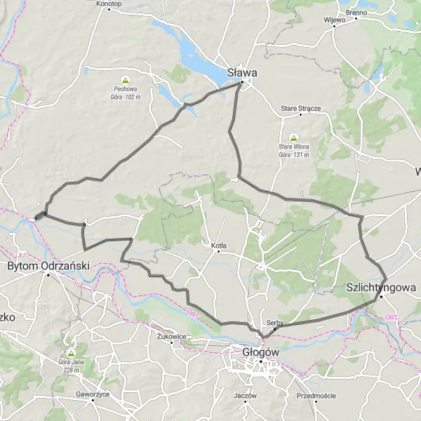 Miniatura mapy "Trasa Wzgórze Almy i Stare Drzewce" - trasy rowerowej w Lubuskie, Poland. Wygenerowane przez planer tras rowerowych Tarmacs.app