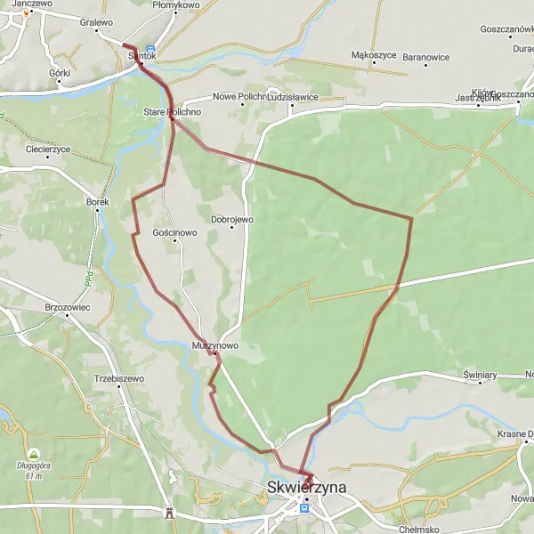 Map miniature of "Murzynowo Gravel Loop" cycling inspiration in Lubuskie, Poland. Generated by Tarmacs.app cycling route planner