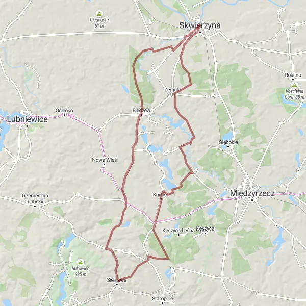 Miniatura mapy "Trasa gravelowa przez Zemsko" - trasy rowerowej w Lubuskie, Poland. Wygenerowane przez planer tras rowerowych Tarmacs.app