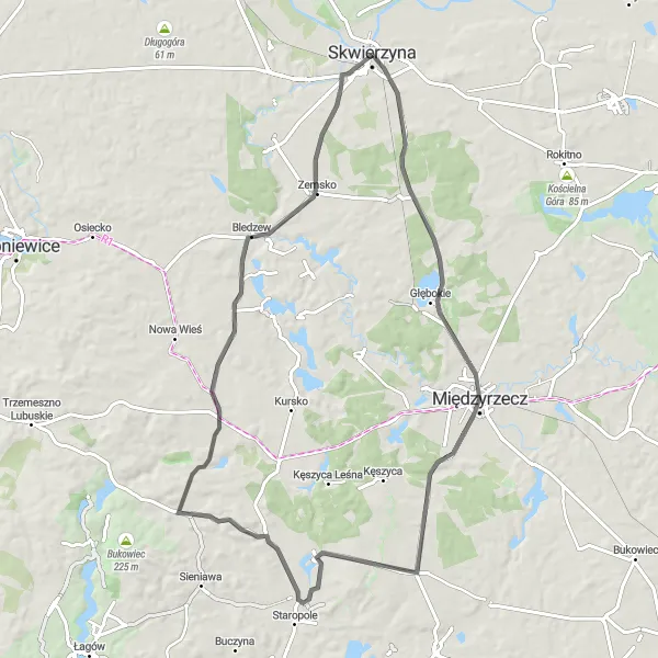 Miniatura mapy "Trasa szosowa przez Głębokie" - trasy rowerowej w Lubuskie, Poland. Wygenerowane przez planer tras rowerowych Tarmacs.app