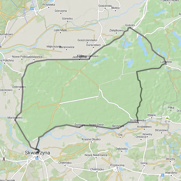 Map miniature of "Skwierzyna Cultural Road Cycling" cycling inspiration in Lubuskie, Poland. Generated by Tarmacs.app cycling route planner