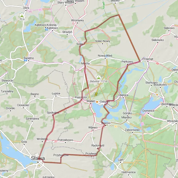 Map miniature of "A Gravel Adventure" cycling inspiration in Lubuskie, Poland. Generated by Tarmacs.app cycling route planner