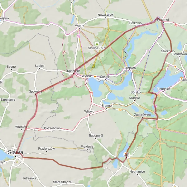 Miniatura mapy "Trasa do Przemętu i Lgiń" - trasy rowerowej w Lubuskie, Poland. Wygenerowane przez planer tras rowerowych Tarmacs.app