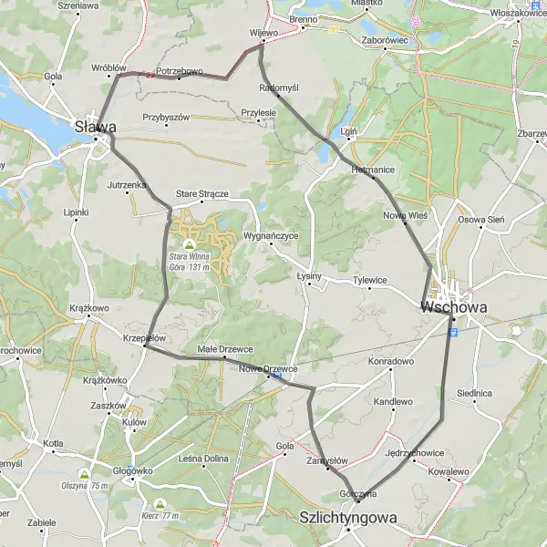 Miniatura mapy "Wycieczka przez wiejskie okolice" - trasy rowerowej w Lubuskie, Poland. Wygenerowane przez planer tras rowerowych Tarmacs.app