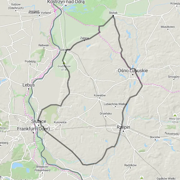 Map miniature of "History and Scenic Views" cycling inspiration in Lubuskie, Poland. Generated by Tarmacs.app cycling route planner