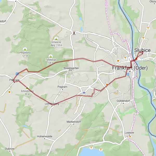Miniatura mapy "Trasa rowerowa przez Weinberg i Schinderberg" - trasy rowerowej w Lubuskie, Poland. Wygenerowane przez planer tras rowerowych Tarmacs.app