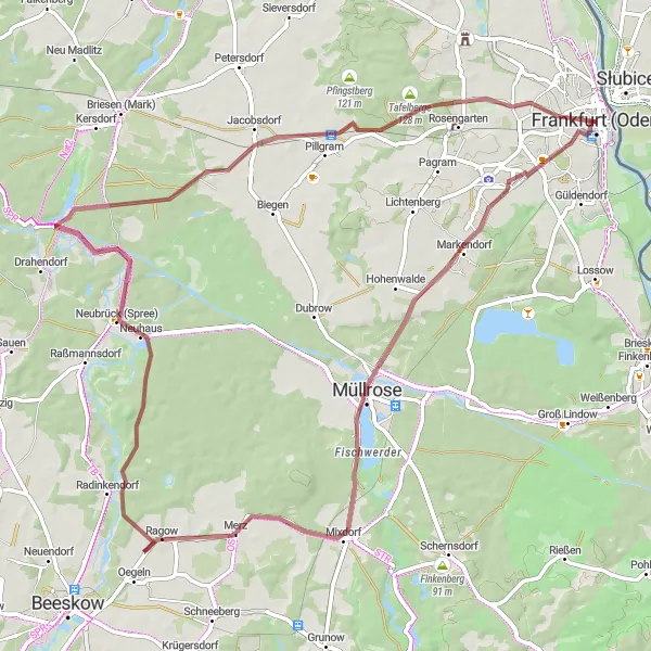 Miniatura mapy "Wspinaczka na Kiesberge" - trasy rowerowej w Lubuskie, Poland. Wygenerowane przez planer tras rowerowych Tarmacs.app
