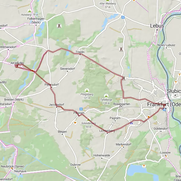 Miniatura mapy "Szutrowa wyprawa przez Treplin i Frankfurt (Oder)" - trasy rowerowej w Lubuskie, Poland. Wygenerowane przez planer tras rowerowych Tarmacs.app