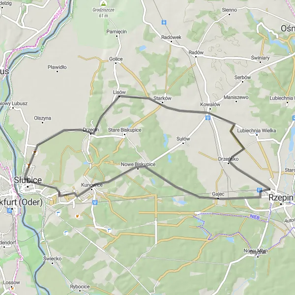 Miniatura mapy "Przejażdżka rowerowa do Wieży widokowej w Słubicach" - trasy rowerowej w Lubuskie, Poland. Wygenerowane przez planer tras rowerowych Tarmacs.app