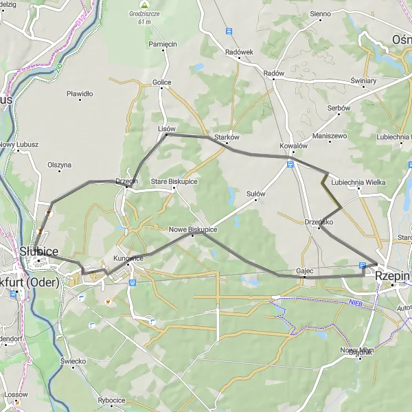 Map miniature of "The Drzecin Circuit" cycling inspiration in Lubuskie, Poland. Generated by Tarmacs.app cycling route planner