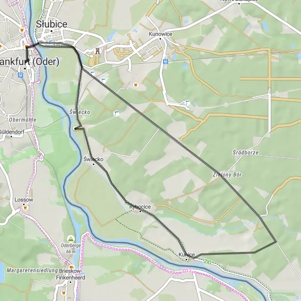 Miniatura mapy "Przejażdżka tajemniczymi okolicami Zielonej Góry" - trasy rowerowej w Lubuskie, Poland. Wygenerowane przez planer tras rowerowych Tarmacs.app
