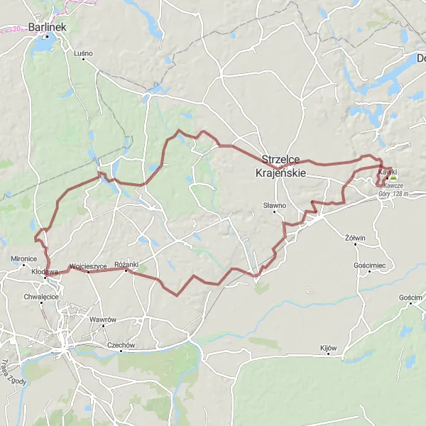 Map miniature of "Gravel Ride Through Lubuskie Hills" cycling inspiration in Lubuskie, Poland. Generated by Tarmacs.app cycling route planner