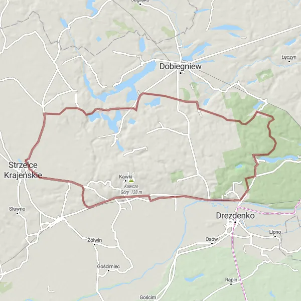 Map miniature of "Ługi and Klesno Gravel Route" cycling inspiration in Lubuskie, Poland. Generated by Tarmacs.app cycling route planner