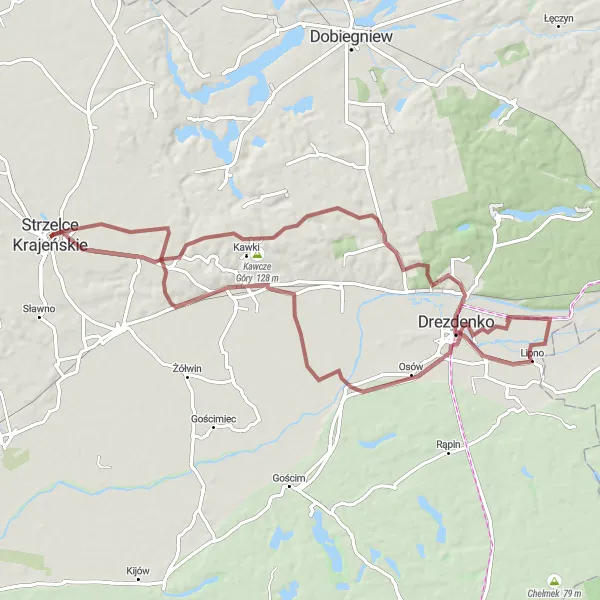 Map miniature of "Nature's Treasures in Lubuskie" cycling inspiration in Lubuskie, Poland. Generated by Tarmacs.app cycling route planner