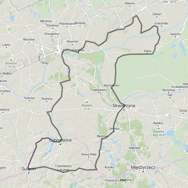 Miniatura mapy "Szlak Zamków Lubuskich" - trasy rowerowej w Lubuskie, Poland. Wygenerowane przez planer tras rowerowych Tarmacs.app