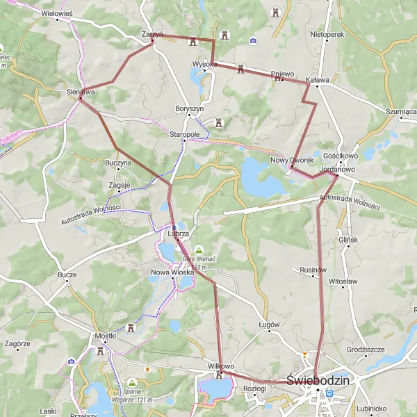 Map miniature of "Cycling Adventure: Lubrza to Zamek Joannitów" cycling inspiration in Lubuskie, Poland. Generated by Tarmacs.app cycling route planner