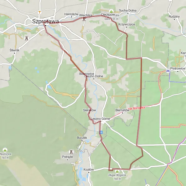 Map miniature of "Scenic Gravel Paths" cycling inspiration in Lubuskie, Poland. Generated by Tarmacs.app cycling route planner