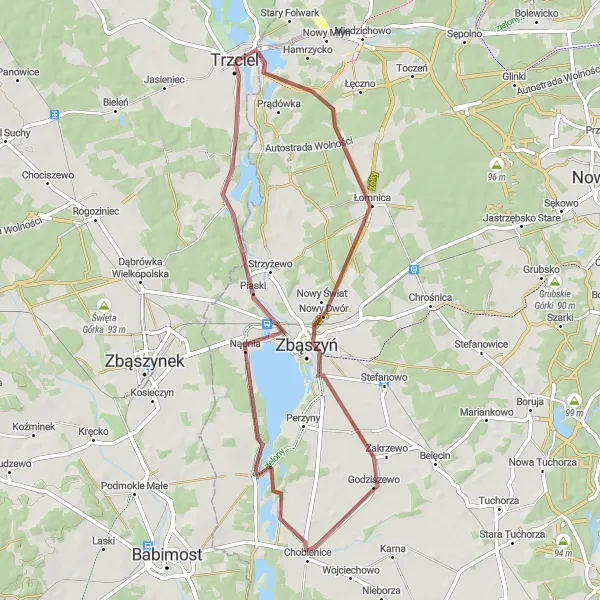 Map miniature of "Łomnica Loop" cycling inspiration in Lubuskie, Poland. Generated by Tarmacs.app cycling route planner