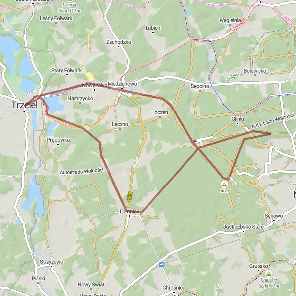 Map miniature of "Trzciel Tour" cycling inspiration in Lubuskie, Poland. Generated by Tarmacs.app cycling route planner