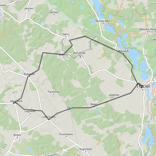 Miniatura mapy "Zachwycająca trasa rowerowa do Rybojadów" - trasy rowerowej w Lubuskie, Poland. Wygenerowane przez planer tras rowerowych Tarmacs.app