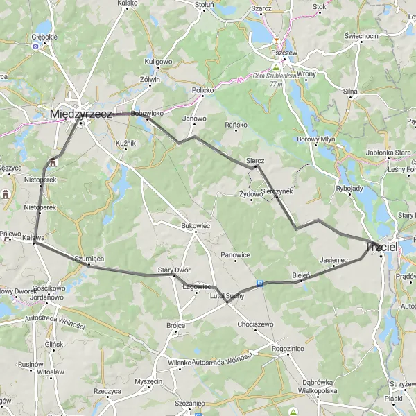 Map miniature of "Lutol Suchy to Świdwowiec Route" cycling inspiration in Lubuskie, Poland. Generated by Tarmacs.app cycling route planner