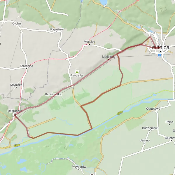 Map miniature of "The Gravel Adventure" cycling inspiration in Lubuskie, Poland. Generated by Tarmacs.app cycling route planner