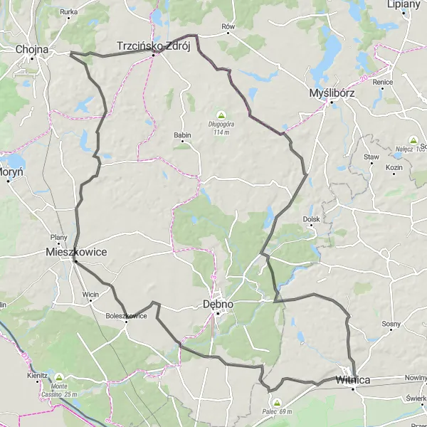Map miniature of "Journey Through History and Picturesque Landscapes" cycling inspiration in Lubuskie, Poland. Generated by Tarmacs.app cycling route planner