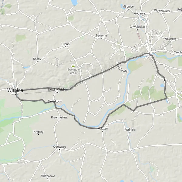 Miniatura mapy "Wycieczka rowerowa po okolicach Witnicy" - trasy rowerowej w Lubuskie, Poland. Wygenerowane przez planer tras rowerowych Tarmacs.app