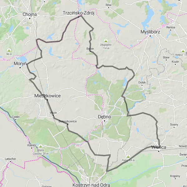 Miniatura mapy "Wyprawa rowerowa po okolicach Witnicy i Gądna" - trasy rowerowej w Lubuskie, Poland. Wygenerowane przez planer tras rowerowych Tarmacs.app