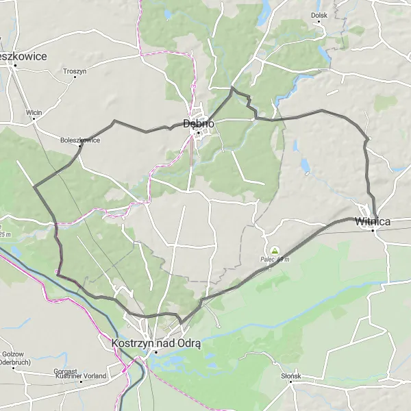 Miniatura mapy "Trasa roadrowa wokół Witnicy" - trasy rowerowej w Lubuskie, Poland. Wygenerowane przez planer tras rowerowych Tarmacs.app