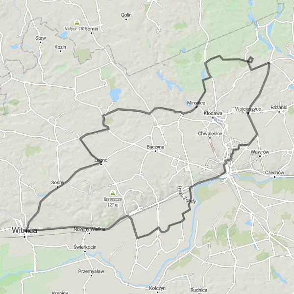 Miniatura mapy "Trasa roadrowa dookoła Witnicy" - trasy rowerowej w Lubuskie, Poland. Wygenerowane przez planer tras rowerowych Tarmacs.app