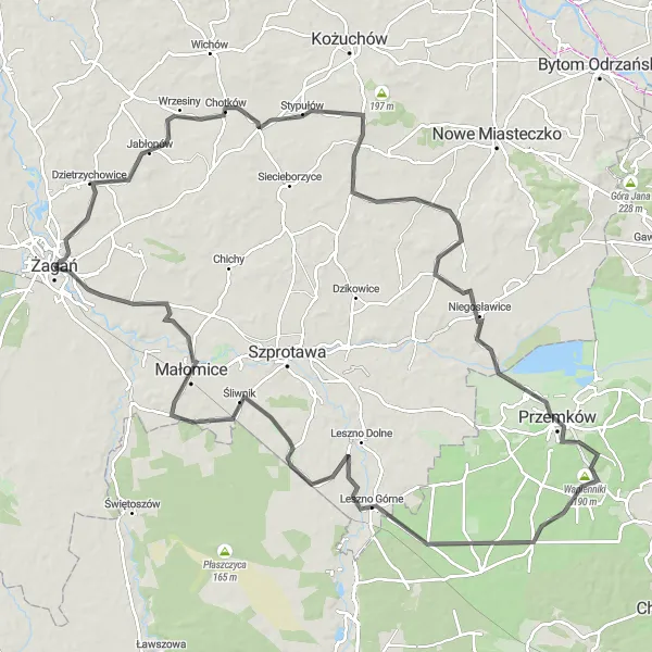 Map miniature of "Road Route: Szprotawa Adventure" cycling inspiration in Lubuskie, Poland. Generated by Tarmacs.app cycling route planner