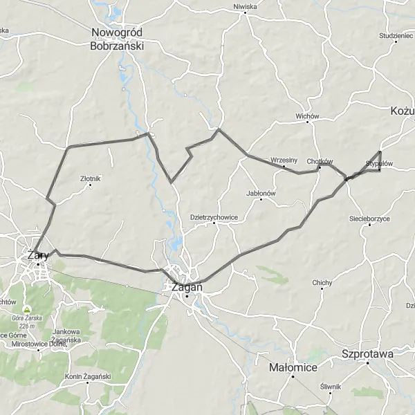 Miniatura mapy "Trasa przez Brzeźnicę i Jelenin" - trasy rowerowej w Lubuskie, Poland. Wygenerowane przez planer tras rowerowych Tarmacs.app
