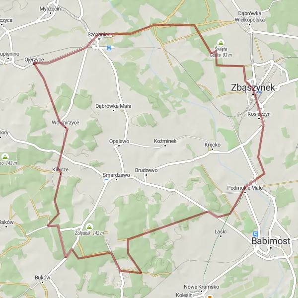 Miniatura mapy "Trasa Zbąszynek - Święta Górka" - trasy rowerowej w Lubuskie, Poland. Wygenerowane przez planer tras rowerowych Tarmacs.app