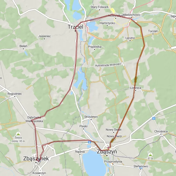 Miniatura mapy "Trasa Zbąszynek - Bronikowo" - trasy rowerowej w Lubuskie, Poland. Wygenerowane przez planer tras rowerowych Tarmacs.app